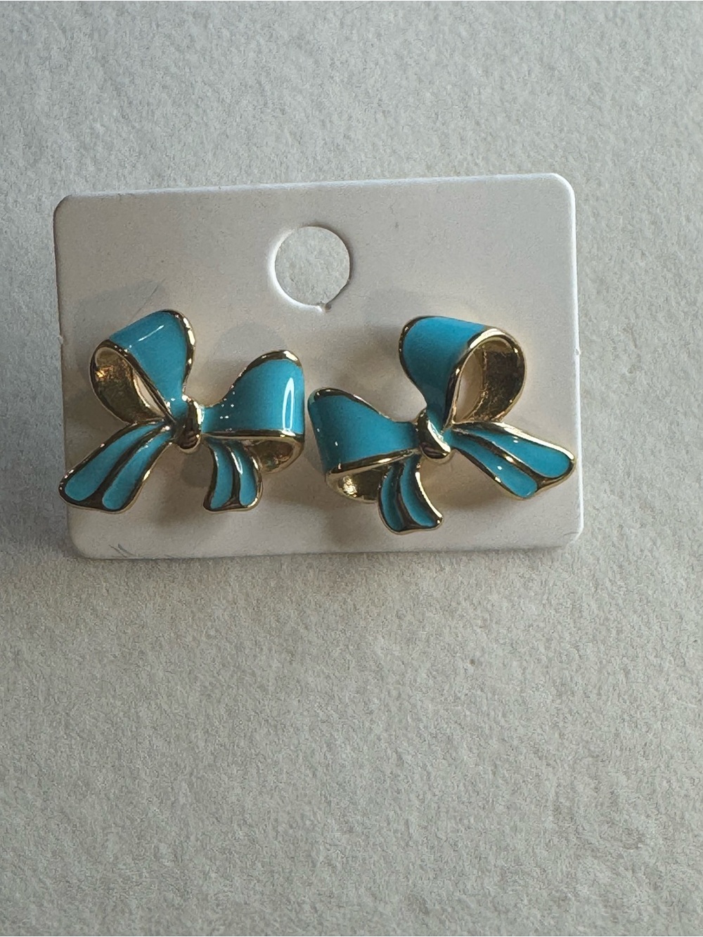 New Gold-Tone Blue Bow Stud Earrings